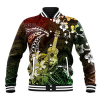 Hawaii Ukulele Baseball Jacket Polynesian Pattern Mix Hibiscus Reggae Version LT05 Unisex Reggae - Polynesian Pride