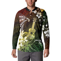 Hawaii Ukulele Button Sweatshirt Polynesian Pattern Mix Hibiscus Reggae Version LT05 - Polynesian Pride