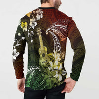Hawaii Ukulele Button Sweatshirt Polynesian Pattern Mix Hibiscus Reggae Version LT05 - Polynesian Pride