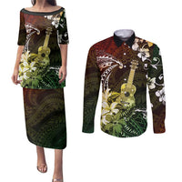 Hawaii Ukulele Couples Matching Puletasi and Long Sleeve Button Shirt Polynesian Pattern Mix Hibiscus Reggae Version LT05 Reggae - Polynesian Pride