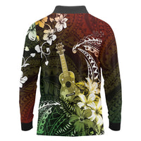Hawaii Ukulele Long Sleeve Polo Shirt Polynesian Pattern Mix Hibiscus Reggae Version LT05 - Polynesian Pride