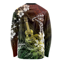 Hawaii Ukulele Long Sleeve Shirt Polynesian Pattern Mix Hibiscus Reggae Version LT05 - Polynesian Pride