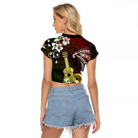Hawaii Ukulele Raglan Cropped T Shirt Polynesian Pattern Mix Hibiscus Reggae Version LT05 - Polynesian Pride