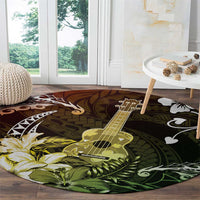 Hawaii Ukulele Round Carpet Polynesian Pattern Mix Hibiscus Reggae Version