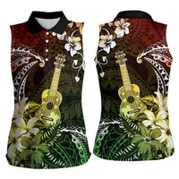 Hawaii Ukulele Women Sleeveless Polo Shirt Polynesian Pattern Mix Hibiscus Reggae Version LT05 - Polynesian Pride