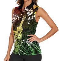 Hawaii Ukulele Women Sleeveless Polo Shirt Polynesian Pattern Mix Hibiscus Reggae Version LT05 - Polynesian Pride