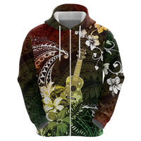 Hawaii Ukulele Zip Hoodie Polynesian Pattern Mix Hibiscus Reggae Version LT05 - Polynesian Pride