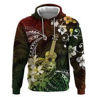Hawaii Ukulele Zip Hoodie Polynesian Pattern Mix Hibiscus Reggae Version LT05 Pullover Hoodie Reggae - Polynesian Pride