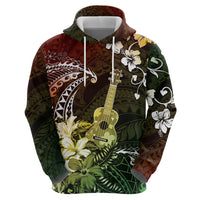 Hawaii Ukulele Zip Hoodie Polynesian Pattern Mix Hibiscus Reggae Version LT05 - Polynesian Pride