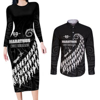 Custom New Zealand Marathon Couples Matching Long Sleeve Bodycon Dress and Long Sleeve Button Shirt Maori Style LT05 Black - Polynesian Pride