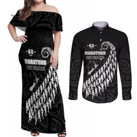 Custom New Zealand Marathon Couples Matching Off Shoulder Maxi Dress and Long Sleeve Button Shirt Maori Style