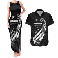 Custom New Zealand Marathon Couples Matching Tank Maxi Dress and Hawaiian Shirt Maori Style LT05 Black - Polynesian Pride