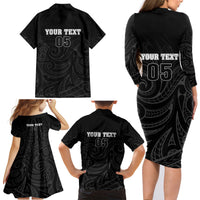 Custom New Zealand Marathon Family Matching Long Sleeve Bodycon Dress and Hawaiian Shirt Maori Style