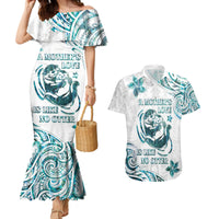New Zealand Aotearoa Hari Ra Mama Couples Matching Mermaid Dress and Hawaiian Shirt A Mother's Love Is Like No Otter LT05 White - Polynesian Pride