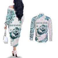 New Zealand Aotearoa Hari Ra Mama Couples Matching Off The Shoulder Long Sleeve Dress and Long Sleeve Button Shirt A Mother's Love Is Like No Otter