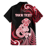 Personalised New Zealand Maori Taniwha Family Matching Long Sleeve Bodycon Dress and Hawaiian Shirt Silver Fern Red Version