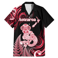 Personalised New Zealand Maori Taniwha Family Matching Mermaid Dress and Hawaiian Shirt Silver Fern Red Version LT05 Dad's Shirt - Short Sleeve Red - Polynesian Pride
