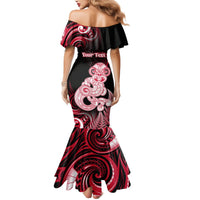 Personalised New Zealand Maori Taniwha Mermaid Dress Silver Fern Red Version LT05 - Polynesian Pride