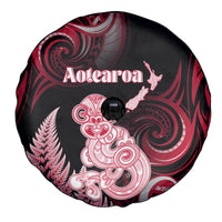 New Zealand Maori Taniwha Spare Tire Cover Silver Fern Red Version