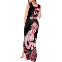 Personalised New Zealand Maori Taniwha Tank Maxi Dress Silver Fern Red Version LT05 - Polynesian Pride