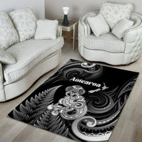 New Zealand Maori Taniwha Area Rug Silver Fern Black Version