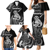 Personalised New Zealand Maori Taniwha Family Matching Mermaid Dress and Hawaiian Shirt Silver Fern Black Version LT05 - Polynesian Pride