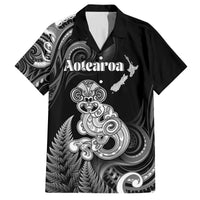 Personalised New Zealand Maori Taniwha Family Matching Off Shoulder Short Dress and Hawaiian Shirt Silver Fern Black Version LT05 Dad's Shirt - Short Sleeve Black - Polynesian Pride