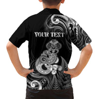 Personalised New Zealand Maori Taniwha Kid Hawaiian Shirt Silver Fern Black Version LT05 - Polynesian Pride
