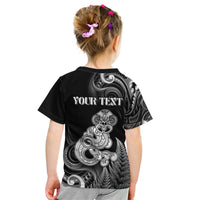 Personalised New Zealand Maori Taniwha Kid T Shirt Silver Fern Black Version LT05 - Polynesian Pride
