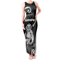 Personalised New Zealand Maori Taniwha Tank Maxi Dress Silver Fern Black Version LT05 Women Black - Polynesian Pride