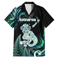 Personalised New Zealand Maori Taniwha Family Matching Mermaid Dress and Hawaiian Shirt Silver Fern Paua Shell Version LT05 Dad's Shirt - Short Sleeve Turquoise - Polynesian Pride