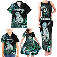 Personalised New Zealand Maori Taniwha Family Matching Tank Maxi Dress and Hawaiian Shirt Silver Fern Paua Shell Version LT05 - Polynesian Pride