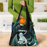 New Zealand Maori Taniwha Grocery Bag Silver Fern Paua Shell Version