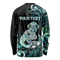 Personalised New Zealand Maori Taniwha Long Sleeve Shirt Silver Fern Paua Shell Version LT05 - Polynesian Pride