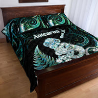 New Zealand Maori Taniwha Quilt Bed Set Silver Fern Paua Shell Version