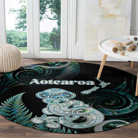 New Zealand Maori Taniwha Round Carpet Silver Fern Paua Shell Version