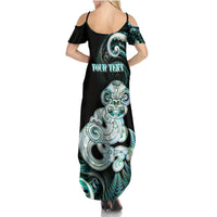 Personalised New Zealand Maori Taniwha Summer Maxi Dress Silver Fern Paua Shell Version LT05 - Polynesian Pride