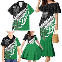 New Zealand And Ireland Rugby Custom Family Matching Mermaid Dress and Hawaiian Shirt Silver Fern With Celtic Cross