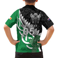 New Zealand And Ireland Rugby Custom Family Matching Off Shoulder Maxi Dress and Hawaiian Shirt Silver Fern With Celtic Cross LT05 - Polynesian Pride