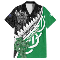 New Zealand And Ireland Rugby Custom Family Matching Off Shoulder Maxi Dress and Hawaiian Shirt Silver Fern With Celtic Cross LT05 Dad's Shirt - Short Sleeve Green - Polynesian Pride
