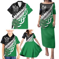 New Zealand And Ireland Rugby Custom Family Matching Puletasi and Hawaiian Shirt Silver Fern With Celtic Cross