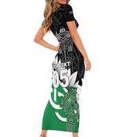 New Zealand And Ireland Rugby Custom Family Matching Short Sleeve Bodycon Dress and Hawaiian Shirt Silver Fern With Celtic Cross