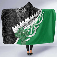 New Zealand And Ireland Rugby Hooded Blanket Silver Fern With Celtic Cross