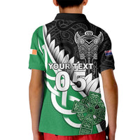 New Zealand And Ireland Rugby Custom Kid Polo Shirt Silver Fern With Celtic Cross