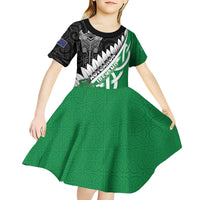 New Zealand And Ireland Rugby Custom Kid Short Sleeve Dress Silver Fern With Celtic Cross