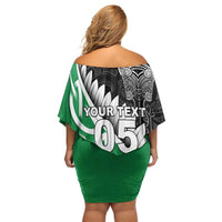 New Zealand And Ireland Rugby Custom Off Shoulder Short Dress Silver Fern With Celtic Cross LT05 - Polynesian Pride