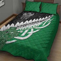 New Zealand And Ireland Rugby Quilt Bed Set Silver Fern With Celtic Cross