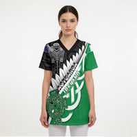 New Zealand And Ireland Rugby Custom Scrub Top Silver Fern With Celtic Cross - Polynesian Pride