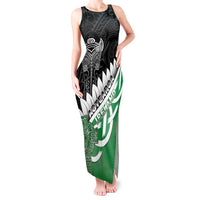 New Zealand And Ireland Rugby Custom Tank Maxi Dress Silver Fern With Celtic Cross LT05 Women Green - Polynesian Pride