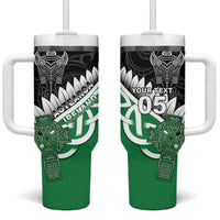 New Zealand And Ireland Rugby Custom Tumbler With Handle Silver Fern With Celtic Cross LT05 One Size: 40 oz Green - Polynesian Pride